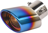 AutoBizarre Stainless Steel Burnt Blue Holographic Blue Shark Net Pattern Oval Sloped Curved Bent Pipe Car Exhaust Tail Muffler Grilled Silencer Tip Car End Pipe Tail Exhaust Show Pipe Universal for All Cars