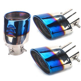 AutoBizarre Stainless Steel Burnt Blue Holographic Blue Shark Net Pattern Oval Sloped Curved Bent Pipe Car Exhaust Tail Muffler Grilled Silencer Tip Car End Pipe Tail Exhaust Show Pipe Universal for All Cars