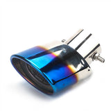 AutoBizarre Stainless Steel Burnt Blue Holographic Blue Shark Net Pattern Oval Sloped Curved Bent Pipe Car Exhaust Tail Muffler Grilled Silencer Tip Car End Pipe Tail Exhaust Show Pipe Universal for All Cars