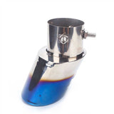 AutoBizarre Stainless Steel Burnt Blue Holographic Blue Shark Net Pattern Oval Sloped Curved Bent Pipe Car Exhaust Tail Muffler Grilled Silencer Tip Car End Pipe Tail Exhaust Show Pipe Universal for All Cars