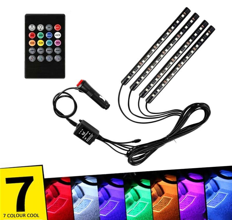 Kaufe 4 Stück 12 LED DC 5 V mehrfarbige Auto-Innenraum-Atmosphäre  Neonlicht-Streifenlampe mit Sound-Aktiv-Funktion, kabelloser Fernbedienung  und intelligentem USB-Anschluss