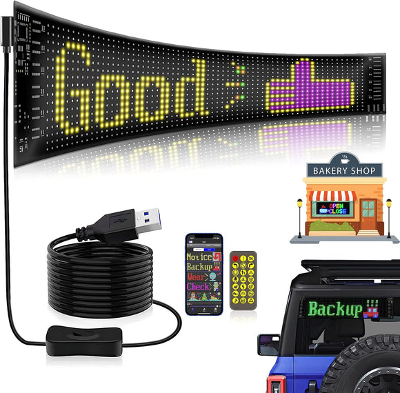 AutoBizarre 23 x 5 Inches Flexible Waterproof DIY Customizable LED Matrix Panel Display Screen Sign Board with Mobile Application and Remote Control for Cars, Home, Office, Shops etc