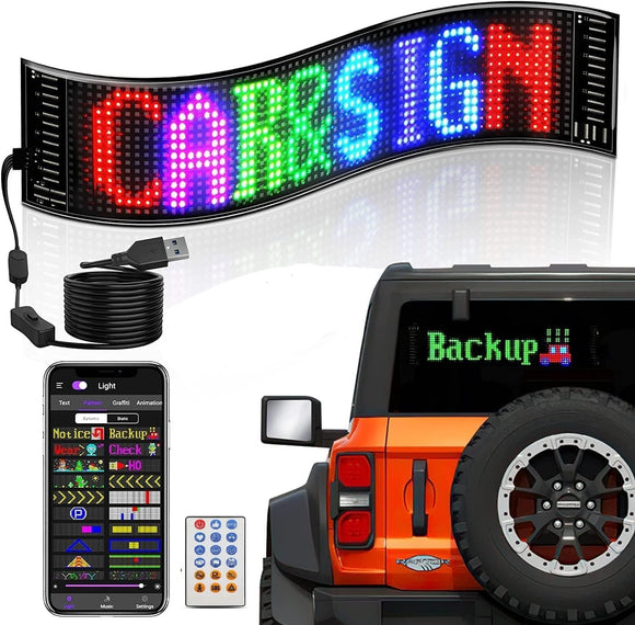 AutoBizarre 14 x 4 Inches Flexible Waterproof DIY Customizable LED Matrix Panel Display Screen Sign Board with Mobile Application and Remote Control for Cars, Home, Office, Shops etc.