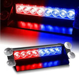 AutoBizarre 12V Car Dash Emergency Warning Strobe Red Blue Flasher Windshield Sucker 8 LED Light with Multiple Flashing Modes for All Cars, Emergency Vehicles, etc.