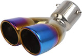 AutoBizarre Stainless Steel Burnt Blue Holographic Blue Round Sloped Dual Pipe Curved Bent Car Exhaust Tail Muffler Silencer Tip Car End Pipe Tail Exhaust Show Pipe Universal for All Cars