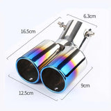 AutoBizarre Stainless Steel Burnt Blue Holographic Blue Round Shaped Dual Pipe Car Exhaust Tail Muffler Silencer Tip Car End Pipe Exhaust Show Pipe Universal for All Cars (Round Dual Pipe Curved Bent)