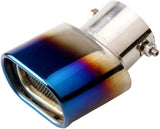 AutoBizarre Stainless Steel Burnt Blue Holographic Blue Square Shaped Pipe Car Exhaust Tail Muffler Grilled Silencer Tip Car End Pipe Tail Exhaust Show Pipe Universal for All Cars (Square Pipe Curved Bent)