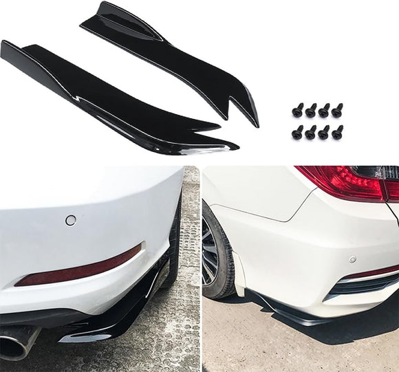 AutoBizarre Glossy Black Car Rear Bumper Lip Diffuser Splitter Canard Protector Side Skirt Spoiler Exterior Decoration Universal for All Cars - Set of 2 pcs