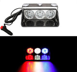 AutoBizarre 12V Car Dash Emergency Warning Strobe Red Blue White Flasher Windshield Sucker 18 LED light With Multiple Flashing Modes For All Cars, Emergency Vehicles, etc.