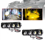 AutoBizarre Car Motorcycle 12V Headlight 4 Led Projector Lamp Dual Color Yellow White Fog Light Metal Body Spotlight Universal for All Bikes Cars SUVs etc.