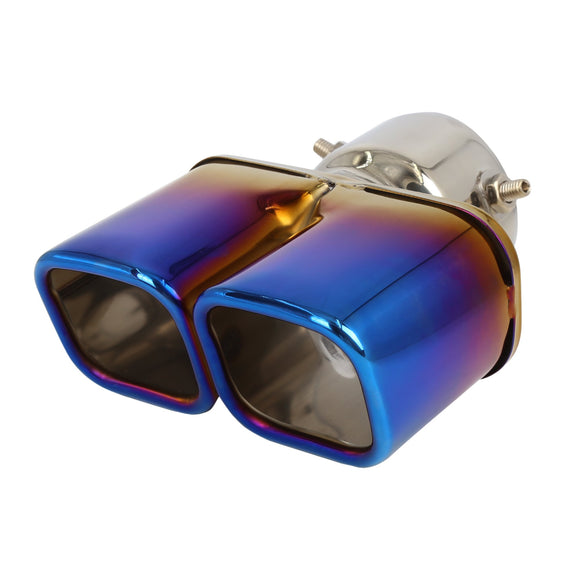 AutoBizarre Stainless Steel Burnt Blue Holographic Blue Square Shaped Dual Pipe Car Exhaust Tail Muffler Silencer Tip Car End Pipe Tail Exhaust Show Pipe Universal for All Cars (Square Dual Pipe Straight)