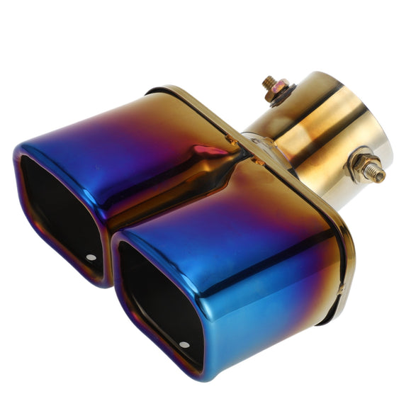 AutoBizarre Stainless Steel Burnt Blue Holographic Blue Square Shaped Dual Pipe Car Exhaust Tail Muffler Silencer Tip Car End Pipe Tail Exhaust Show Pipe Universal for All Cars (Square Dual Pipe Curved Bent)