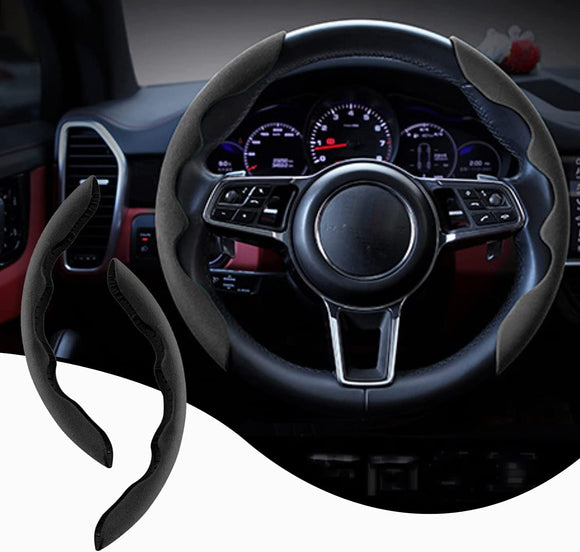AutoBizarre Car Anti Skid Non Slip Suede Steering Wheel Grip Covers Decoration Universal for All Cars - Set of 2 pcs