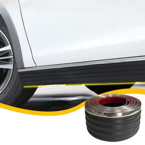 AutoBizarre Car Side Skirt Edge Anti-Collision Anti-Scratch Black Rubber & Chrome Tape Strip 6cm x 4mtrs for Car Door/Side Protection & Decoration Universal for All Cars