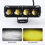 AutoBizarre Car Motorcycle 12V Headlight 4 Led Projector Lamp Dual Color Yellow White Fog Light Metal Body Spotlight Universal for All Bikes Cars SUVs etc.
