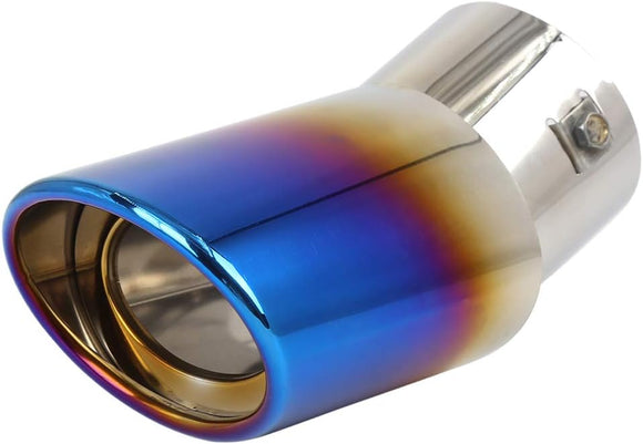AutoBizarre Stainless Steel Burnt Blue Holographic Blue Oval Shaped Pipe Car Exhaust Tail Muffler Silencer Tip Car End Pipe Tail Exhaust Show Pipe Universal for All Cars (Oval Pipe Curved Bent)