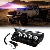 AutoBizarre 12V Car Dash Emergency Warning Strobe Red Blue Flasher Windshield Sucker 4 LED light With Multiple Flashing Modes For All Cars, Emergency Vehicles, etc.