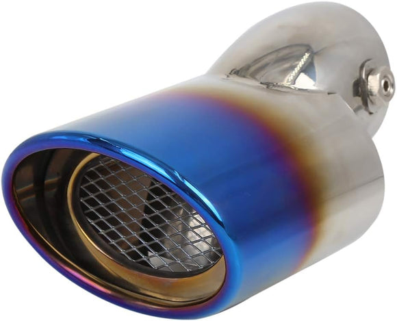 AutoBizarre Stainless Steel Burnt Blue Holographic Blue Oval Sloped Curved Bent Pipe Car Exhaust Tail Muffler Grilled Silencer Tip Car End Pipe Tail Exhaust Show Pipe Universal for All Cars