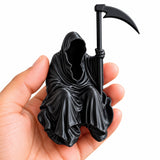 AutoBizarre Black Grim Ghost Reaper Figurine with Scythe Miniature Gothic Decor Statue for Car Spoiler, Desk, Home Décor
