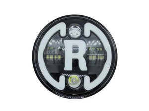 AutoBizarre Headlight DRL with R Logo Projector Light for All Royal Enfield Bikes (7 inch), LED, White, Orange