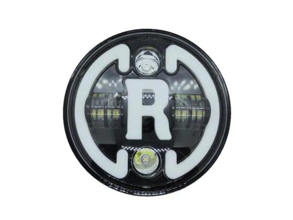 AutoBizarre Headlight DRL with R Logo Projector Light for All Royal Enfield Bikes (7 inch), LED, White, Orange