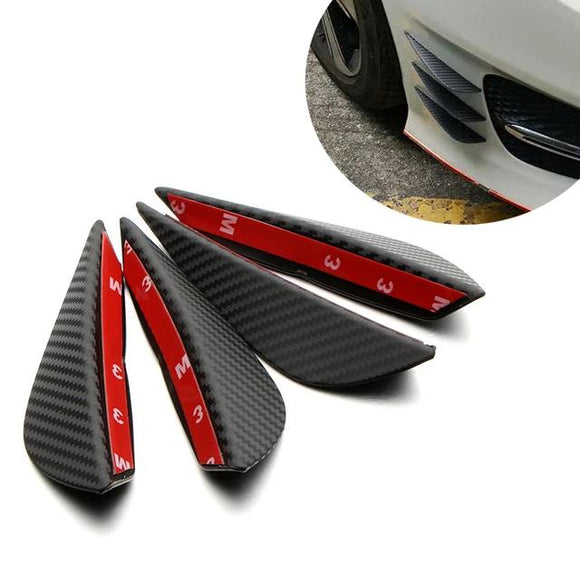 AutoBizarre Car Front Bumper Lip Splitter Fins Carbon Fiber Rubber Rear Diffuser- Set of 4 Pcs Bumper Knife