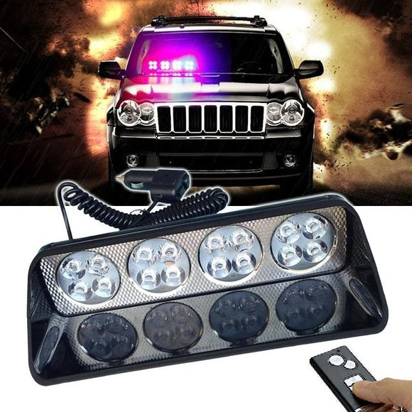 AutoBizarre 12V Car Dash Emergency Warning Strobe Red Blue Flasher Windshield Sucker 16 LED light With Multiple Flashing Modes With Remote Control For All Cars, Emergency Vehicles, etc.