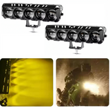 AutoBizarre Car Motorcycle 12V Headlight 5 Led Projector Lamp Dual Color Yellow White Fog Light Metal Body Spotlight Universal for All Bikes Cars SUVs etc