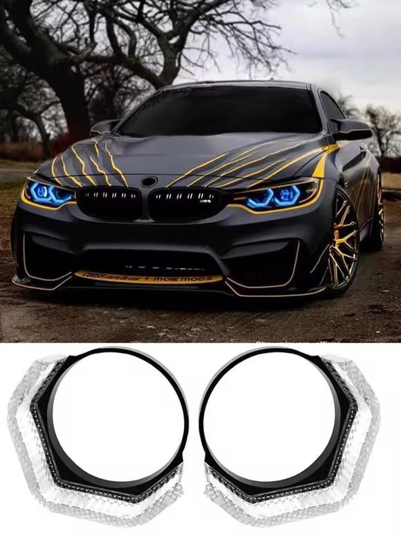 AutoBizarre 2Pcs 3 Inch LED Angel Eyes Halo Ring Headlight Shrouds Cover Mask 5D Crystal RGB DRL Lights with Mobile Application Control for All Cars, Vans, SUVs, etc