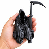 AutoBizarre Black Grim Ghost Reaper Figurine with Scythe Miniature Gothic Decor Statue for Car Spoiler, Desk, Home Décor
