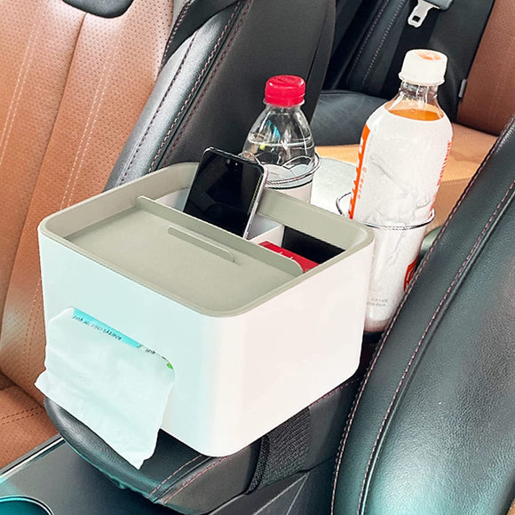 AutoBizarre Multifunctional Car Armrest Storage Box with 2 Foldable Cup Holders / Glass Holder , Tissue Paper Dispenser , Mobile Holder , Storage Pocket