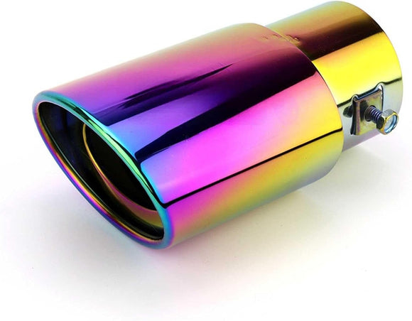 AutoBizarre Stainless Steel Burnt Blue Holographic Blue Oval Shaped Pipe Car Exhaust Tail Muffler Silencer Tip Car End Pipe Tail Exhaust Show Pipe Universal for All Cars (Multicolor Oval Pipe Straight)