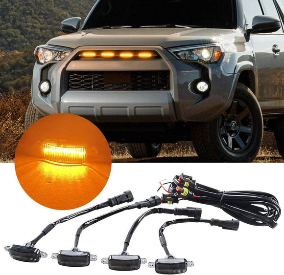 AutoBizarre Set of 4 pcs Amber/Yellow/Orange Raptor Style Car Front Grill DRL Daytime Running Lights Emergency Warning Off-Roading Light Shell lights for All Cars, Vans, SUV , Trucks