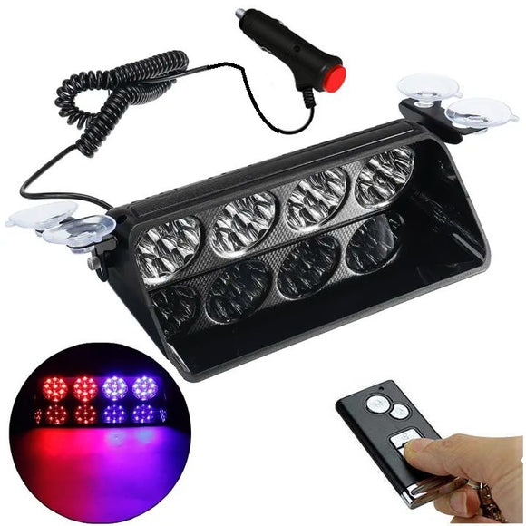 AutoBizarre 12V Car Dash Emergency Warning Strobe Red Blue Flasher Windshield Sucker 36 LED light with Multiple Flashing Modes with remote control For All Cars, Emergency Vehicles, etc.