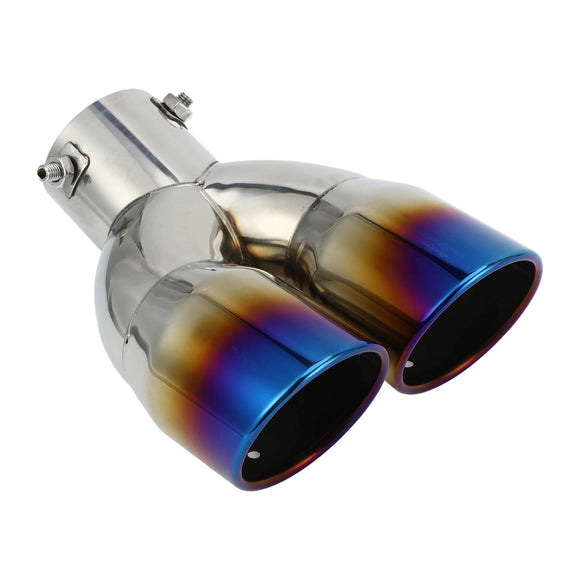 AutoBizarre Stainless Steel Burnt Blue Holographic Blue Round Sloped Dual Pipe Curved Bent Car Exhaust Tail Muffler Silencer Tip Car End Pipe Tail Exhaust Show Pipe Universal for All Cars