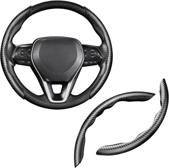 AutoBizarre Car Anti Skid Non Slip Carbon Fiber Decoration Steering Wheel Grip Covers Universal for All Cars - Set of 2 pcs
