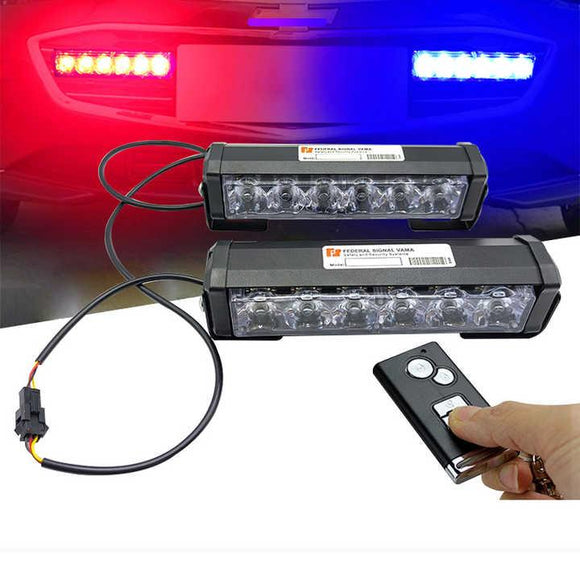 AutoBizarre LED Front Warning Light 12 V Federal Signal Flash Light Red Blue White Grille Flashing Strobe Light Bar With Remote Control Universal For All Cars