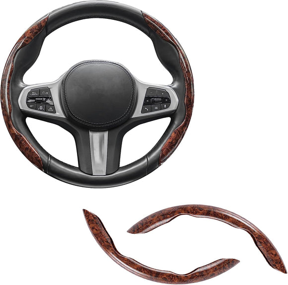 AutoBizarre Car Anti Skid Non Slip Wood Grain Finish Steering Wheel Grip Covers Decoration Universal for All Cars - Set of 2 pcs