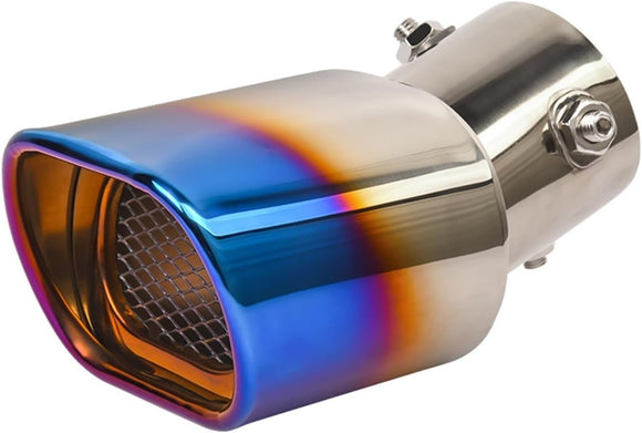 AutoBizarre Stainless Steel Burnt Blue Holographic Blue Square Shaped Pipe Car Exhaust Tail Muffler Grilled Silencer Tip Car End Pipe Tail Exhaust Show Pipe Universal for All Cars (Square Pipe Curved Bent)