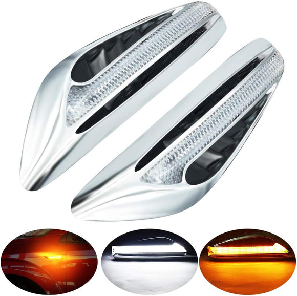 AutoBizarre 2Pcs Blade Shape Blade Style Car Styling LED Side Fender Lights Double Colors Turn Signal Indicator Light (White & Amber) for All Cars, Trucks, SUVs, etc.