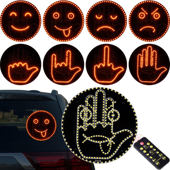 AutoBizarre Car Expression Display 4 Emoticons & 4 Hand Gesture LED Fun Emoticons Gesture Lights Warning Lights With Wireless Remote Controller For All Cars, Vans & Trucks
