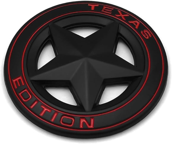 AutoBizarre 3D Raised Matte Black Round Star Texas Edition Metal Monogram Emblem Badge Sticker for All Cars & Bikes