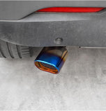 AutoBizarre Stainless Steel Burnt Blue Holographic Blue Square Shaped Pipe Car Exhaust Tail Muffler Grilled Silencer Tip Car End Pipe Tail Exhaust Show Pipe Universal for All Cars (Square Pipe Curved Bent)
