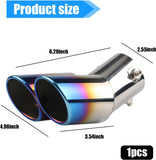 AutoBizarre Stainless Steel Burnt Blue Holographic Blue Round Shaped Dual Pipe Car Exhaust Tail Muffler Silencer Tip Car End Pipe Exhaust Show Pipe Universal for All Cars (Round Sloped Dual Pipe Curved Bent)