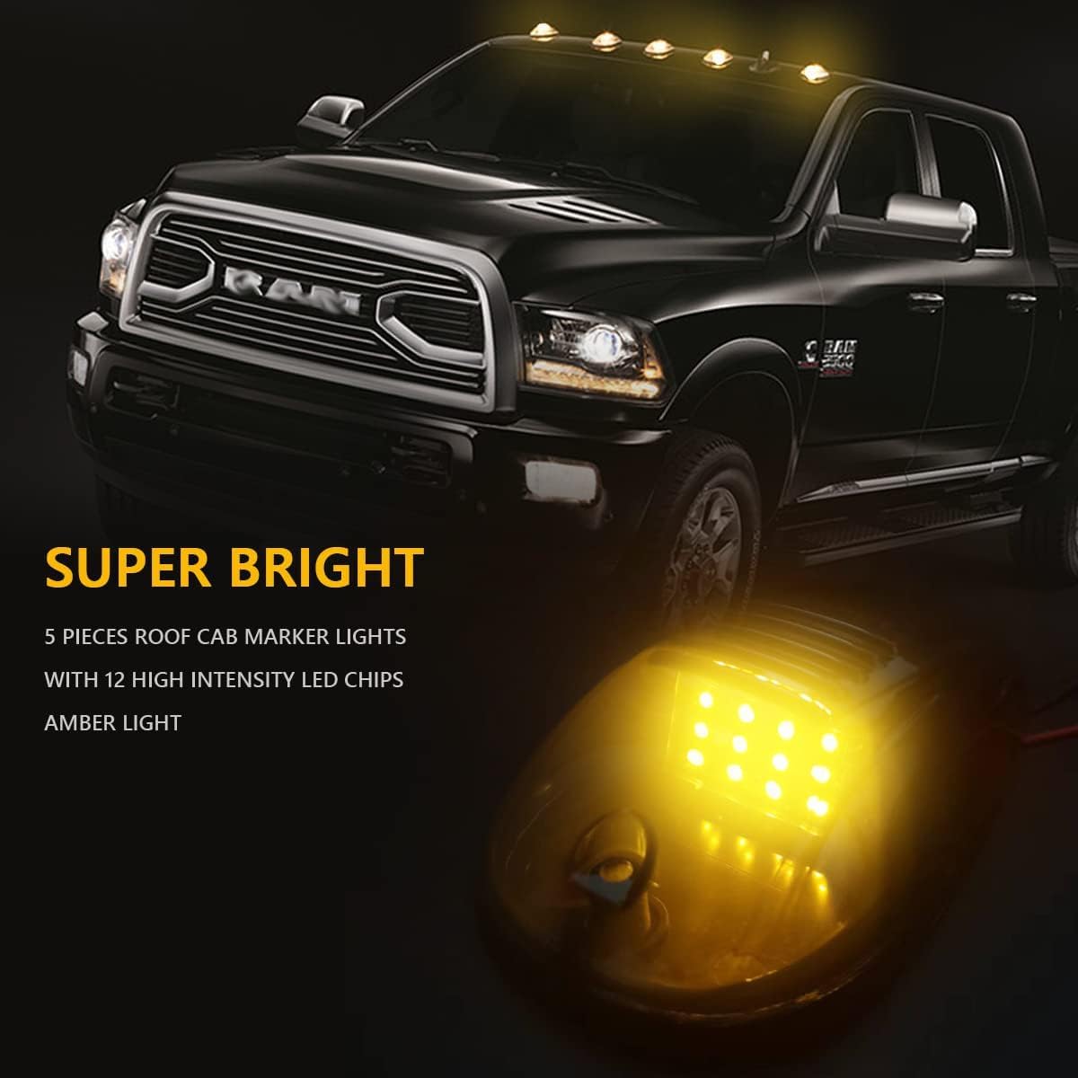 NPAUTO 5pcs Smoked LED Cab Marker Lights White 9 LED Roof Top Clearance...