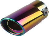 AutoBizarre Stainless Steel Burnt Blue Holographic Blue Oval Shaped Pipe Car Exhaust Tail Muffler Silencer Tip Car End Pipe Tail Exhaust Show Pipe Universal for All Cars (Multicolor Oval Pipe Straight)