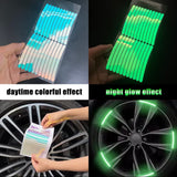 AutoBizarre 20pcs Holographic Luminous Anti-Collision Glow in the dark Wheel Rim Stickers Night Reflective Tape Warning Sticker for Decoration Universal for All Cars Bikes Motorcycles Bicycle Trucks