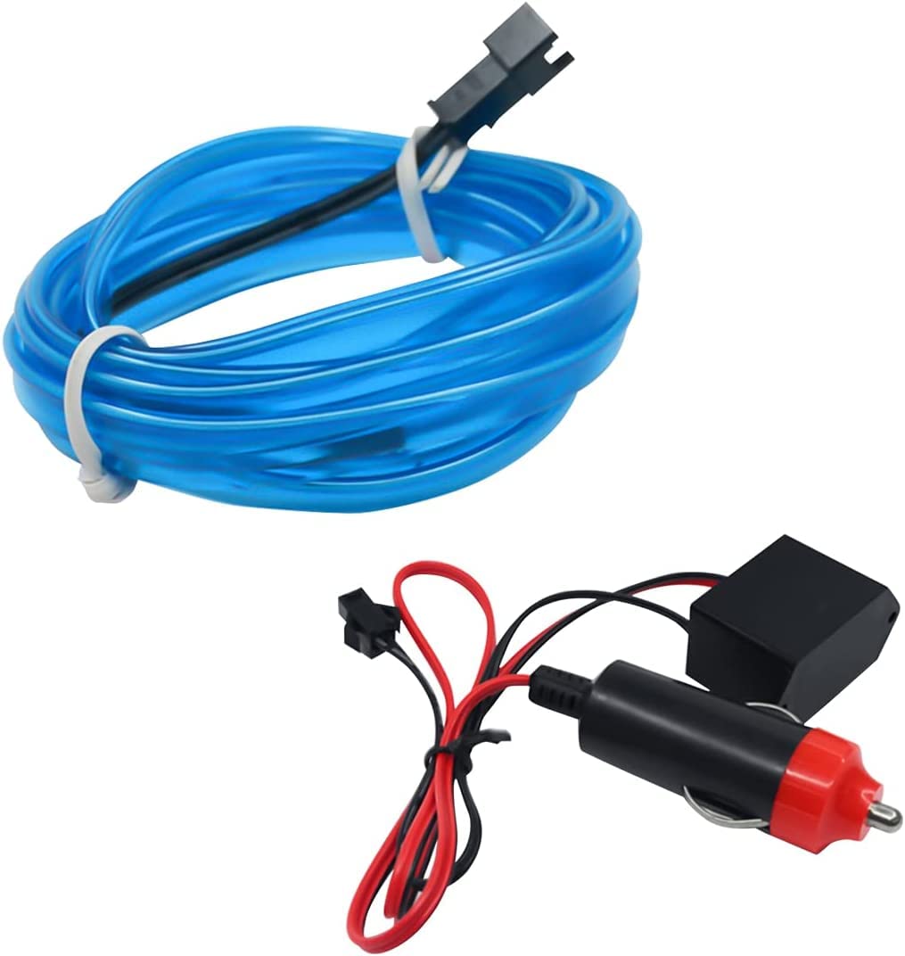 CTRICALVER Fil Électroluminescent EL Wire 5m Bleu Glace - Décoration Voiture Fête Néon Flexible USB
