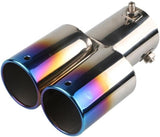 AutoBizarre Stainless Steel Burnt Blue Holographic Blue Round Shaped Dual Pipe Car Exhaust Tail Muffler Silencer Tip Car End Pipe Exhaust Show Pipe Universal for All Cars (Round Dual Pipe Straight)
