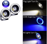 AutoBizarre Car Fog Lamp Blue Angel Eye LED DRL Projector Cob Light 89mm (3.5 inches Front , 2.5 inches Back) - Set of 2